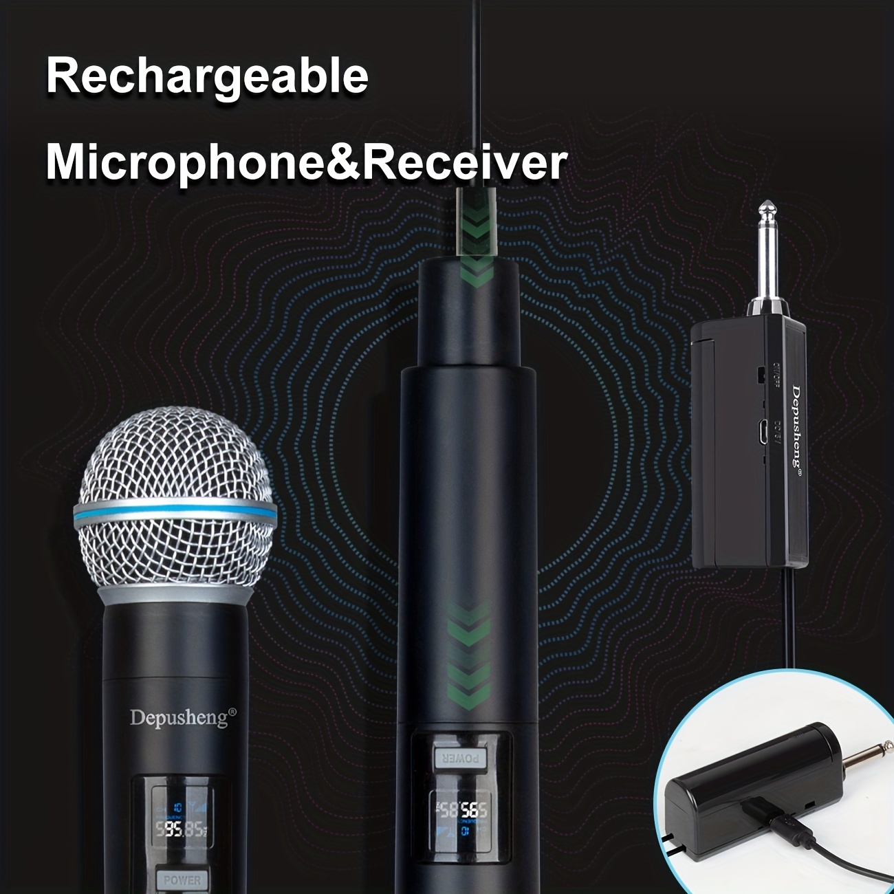 Microphone sans Fil Depusheng W8, Micro karaoké Portable Dynamique en métal  UHF avec récepteur Rechargeable, Sortie 1/4 ＆ 1/8, pour Chant karaoké