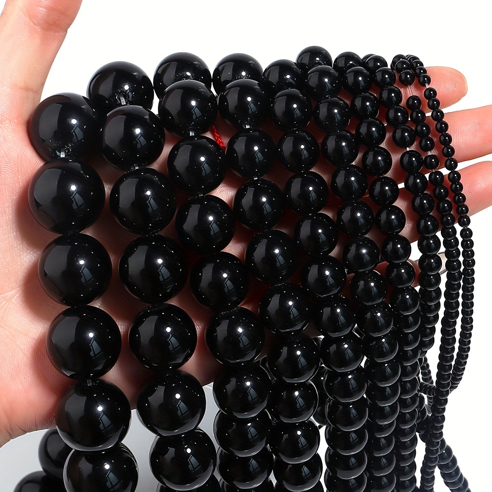 4/6/8/10/12mm Matte Black Stone Beads Round Loose Smooth Beads For Jewelry  Making DIY Bracelets & Necklace
