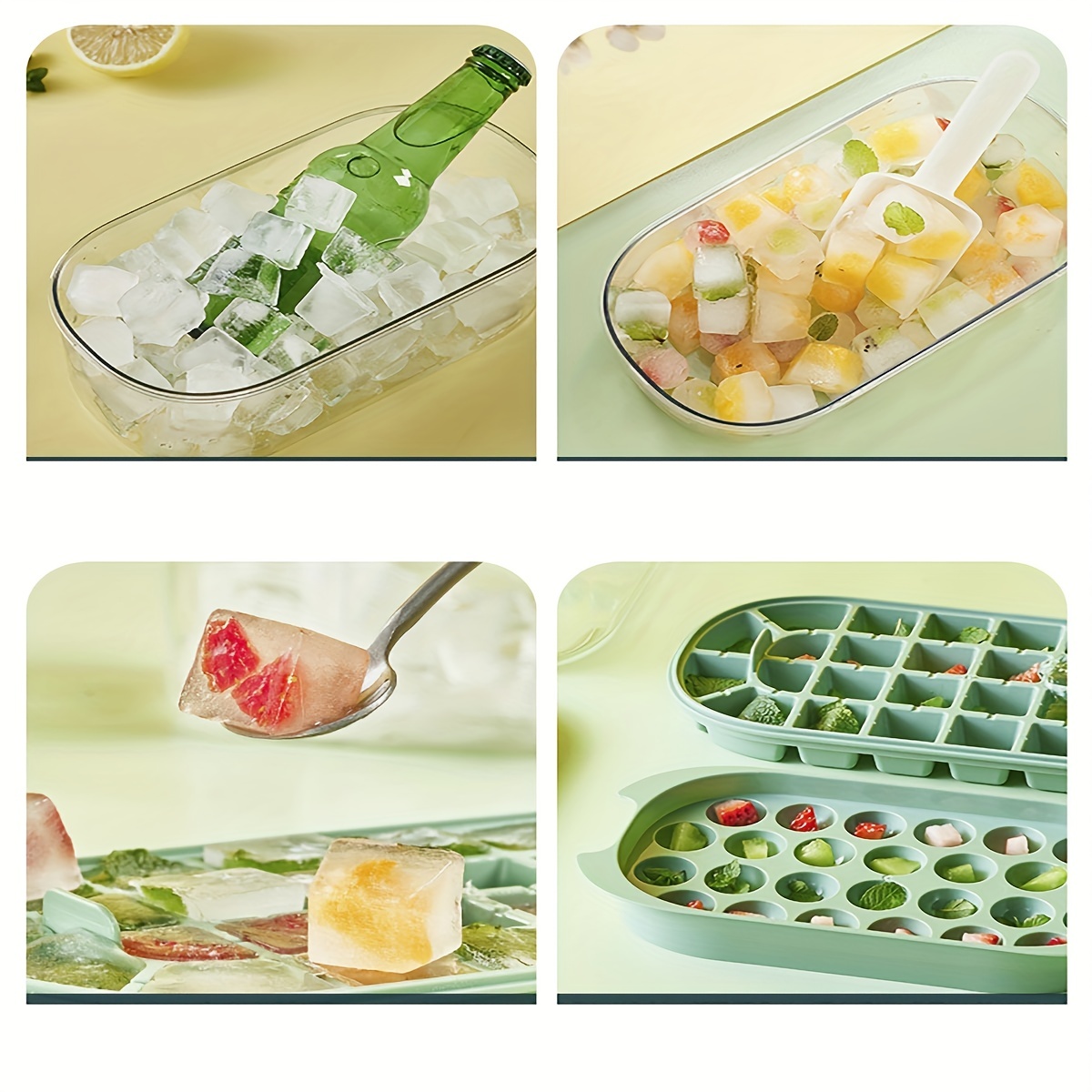 Ice Cube Tray, Ice Cube Mold With Lid And Ice Box, Handle Ice Tray