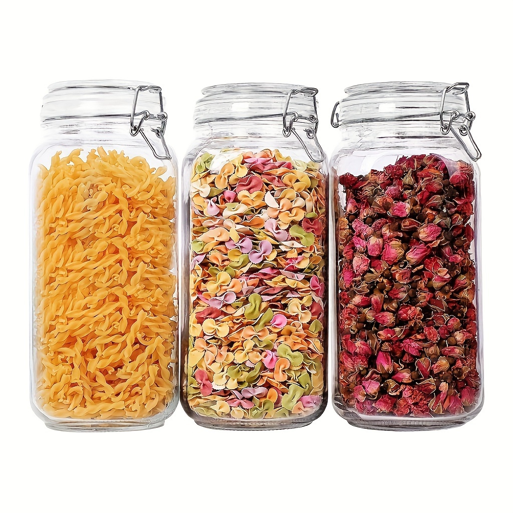 Airtight Plastic Canister with Lids Food Storage Jar Square - Storage  Container with Clear Preserving Seal Wire Clip Fastening for Kitchen  Canning for