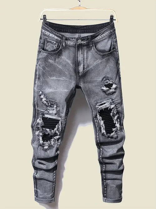 Embroidery Graphic Pattern Distressed Jeans Mens Casual Street Style ...
