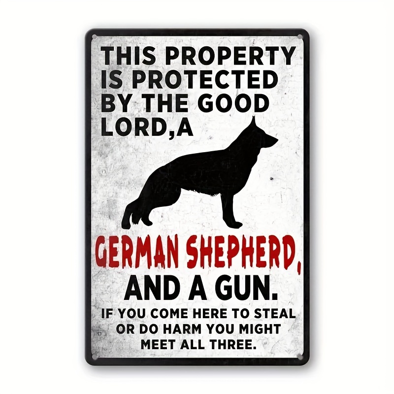 

1pc Beware Of Dog Warning Signs For Fence German Shepherd Sign This Property Is Protected By The Good Lord Funny Yard Signs Highly Trained Large Dogs Sign Outdoor House Wall Decor 7.9x11.9inch Alum