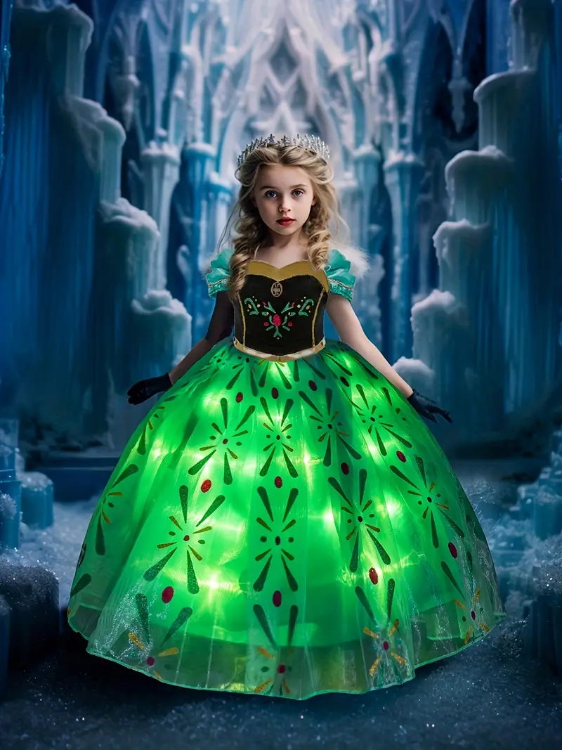 Girl's Halloween Princess LED Dress, Fancy Dress Up Outfits For Girls,  Birthday Party Performance Dress, Kid's Cosplay Dress (Battery Not Included)