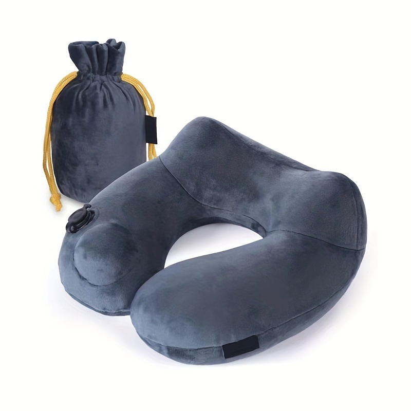 Sunany Neck Pillow Inflatable Travel Pillow Comfortably Supports The Head Neck and Chin Airplane Pillow with Soft Velour Cover Hat Portable Drawstring