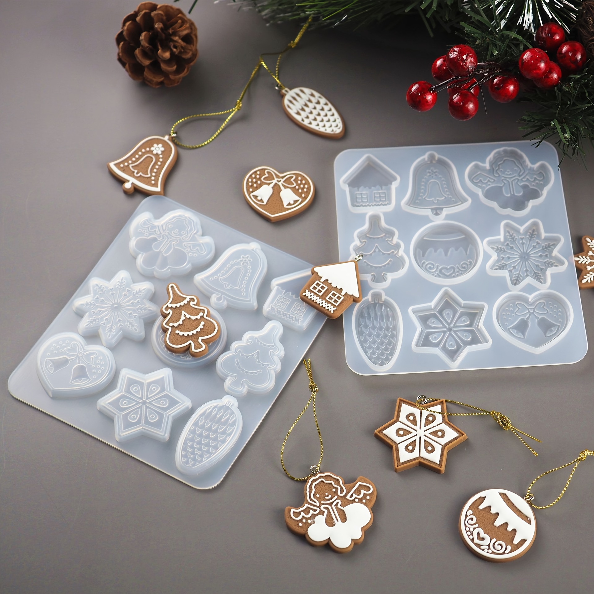 

1pc Christmas Tree Snowflake Elk Pendant Resin Casting Mold Key Chain Christmas Ornament Silicone Resin Mold Art Crafts Diy Tool Cookie Cake Baking Silicone Mold