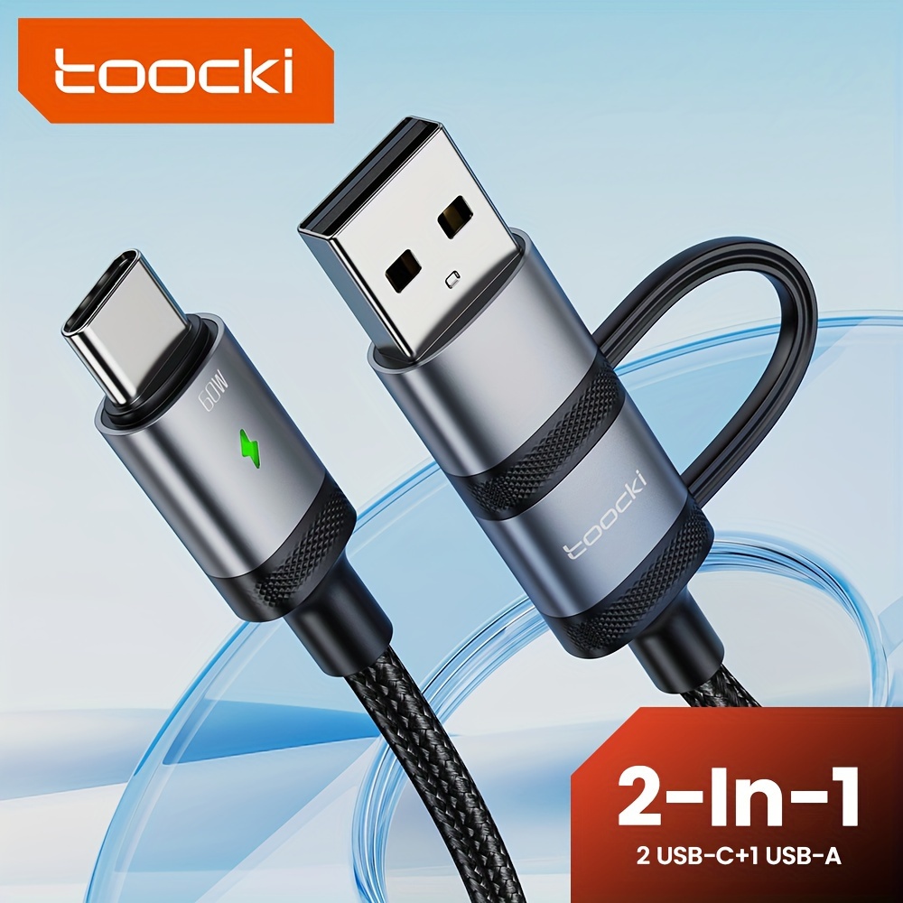 

2-in-1 Fast Charging Data Cable Usb-c+usb-a To Usb-c Pd60w 480mbps High-speed Transmission Double-sided Blind Insertion Bending Resistant Suitable For Samsung Xiaomi Oppo Laptops