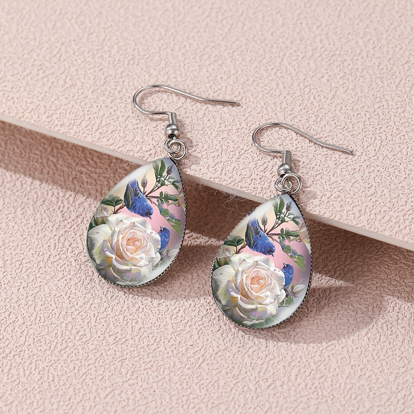 Elegant Sunflower & Hummingbird Teardrop Earrings