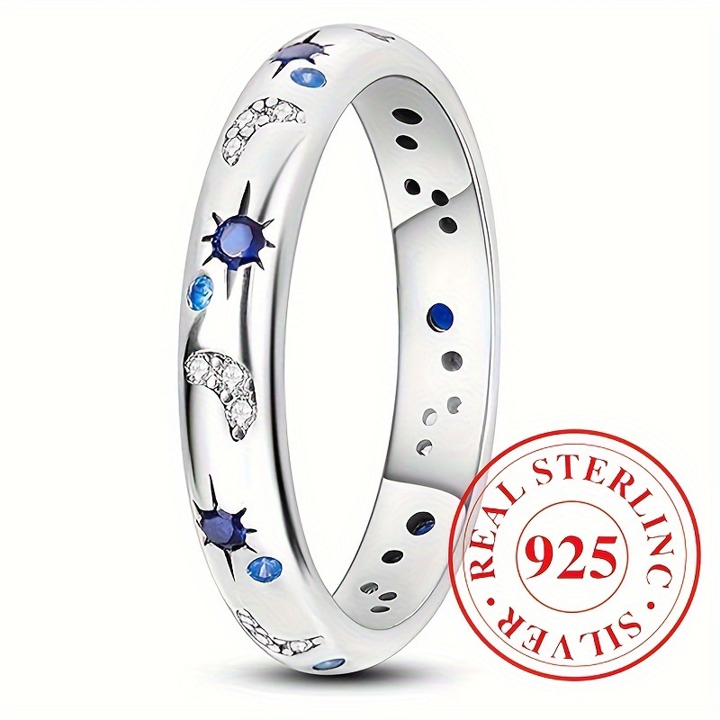 

Bague Large avec Incrustation et Soleil en Argent Pur S925 de 2.1g et Synthétique Bleu, Bague Élégante pour Femmes et Hommes, pour et les Fêtes