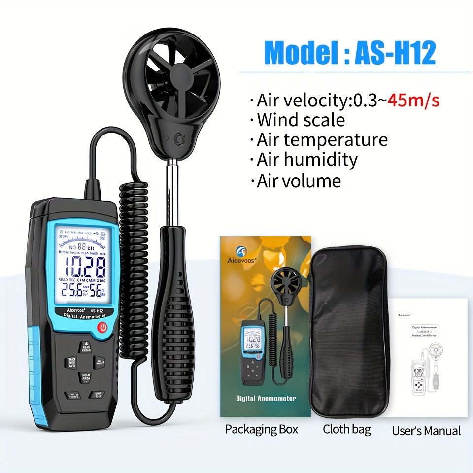 Aicevoos Split Type Digital Anemometer, Handheld Split Type Wind Speed  Meter Wind Power Temperature Humidity Measurement Air Volume Tester