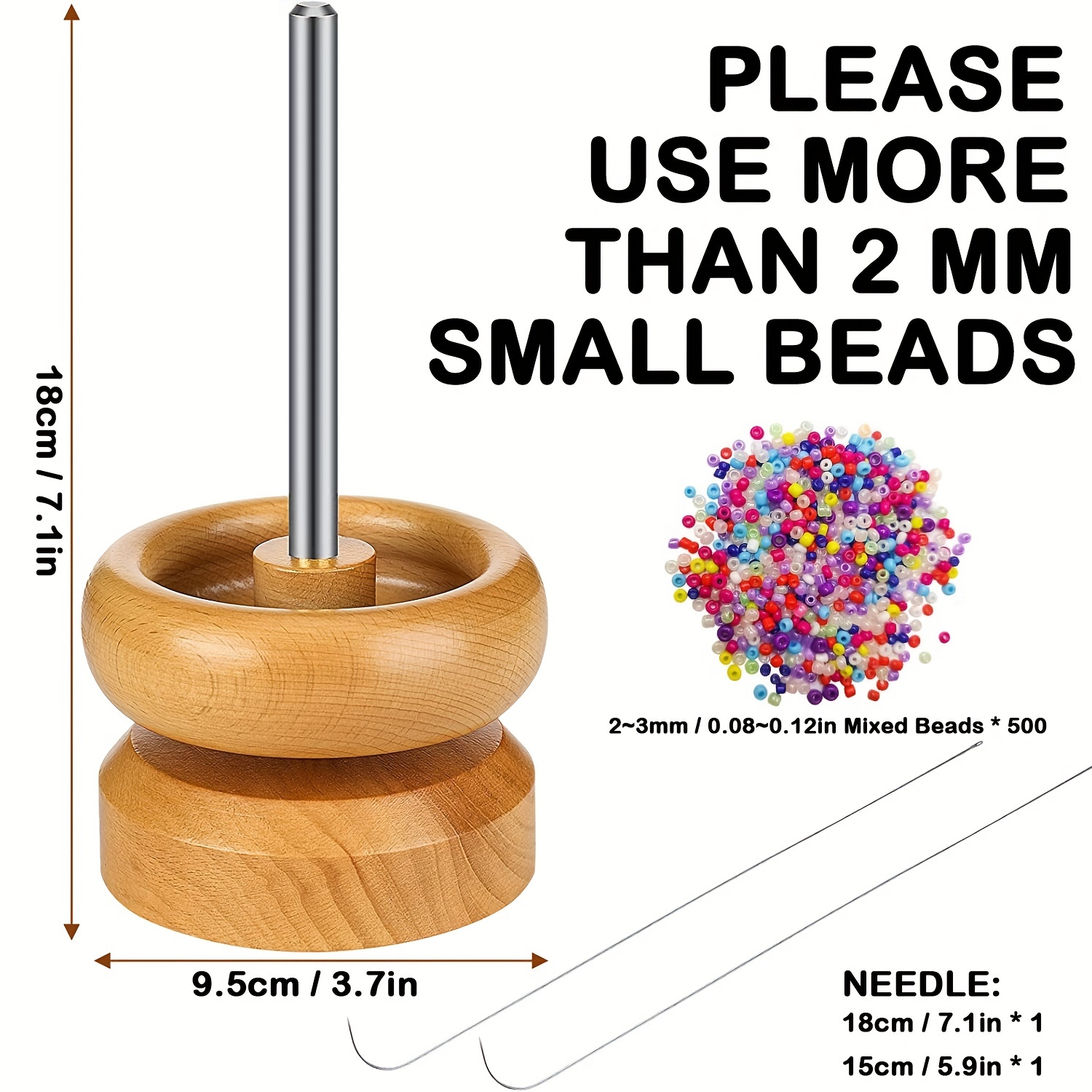 Wooden Bead Spinner with 2 Beading Needles & 500 Beads