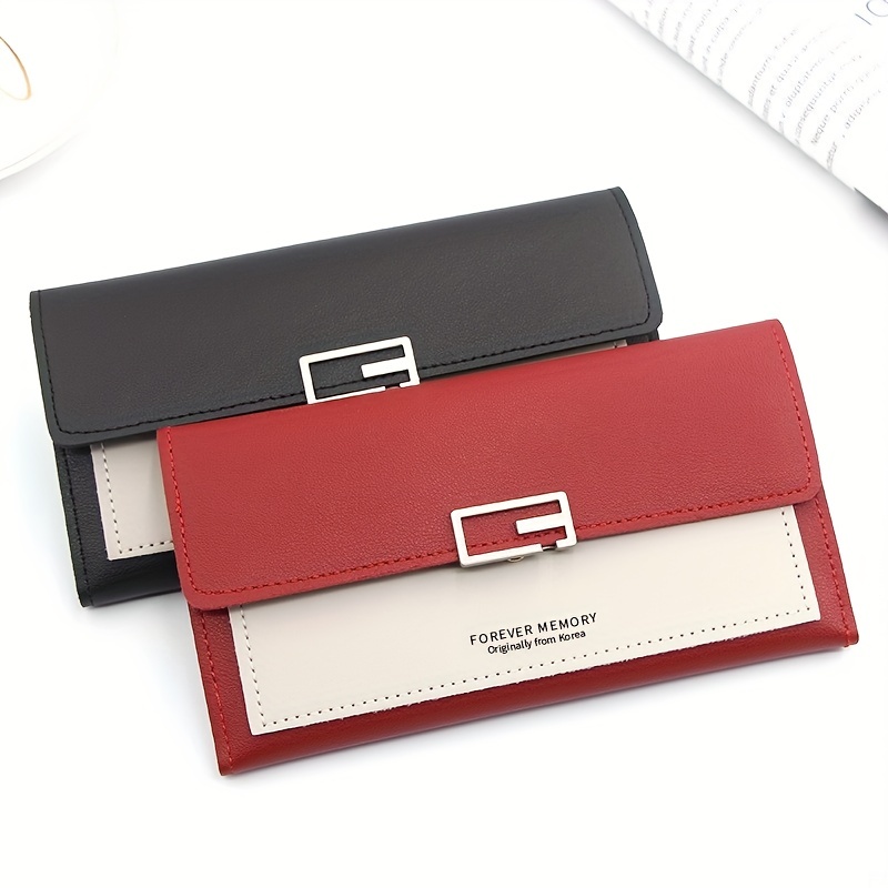 Women's Trendy Colorblock Long Wallet, Zipper Around Coinpurse, Versatile  Credit Card Holder - Temu