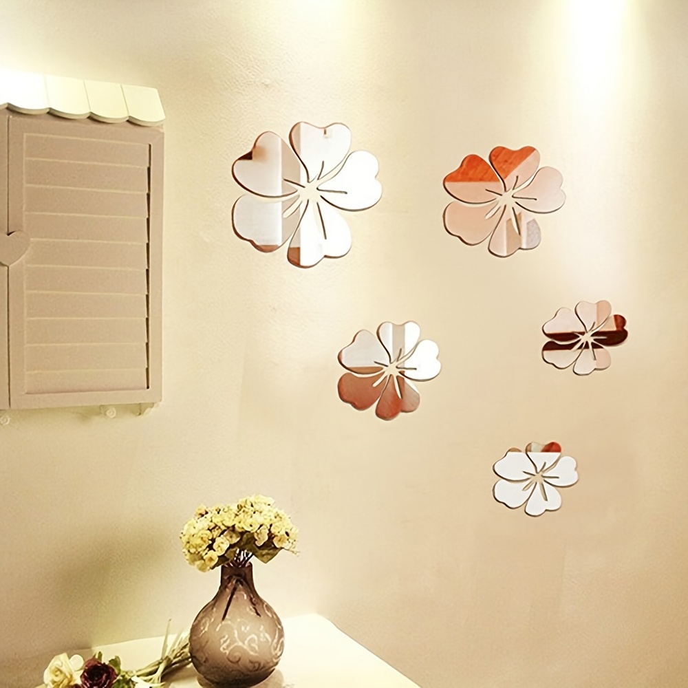 3D Fleurs Miroir Stickers Muraux Mural Autocollant Auto-Adhésif