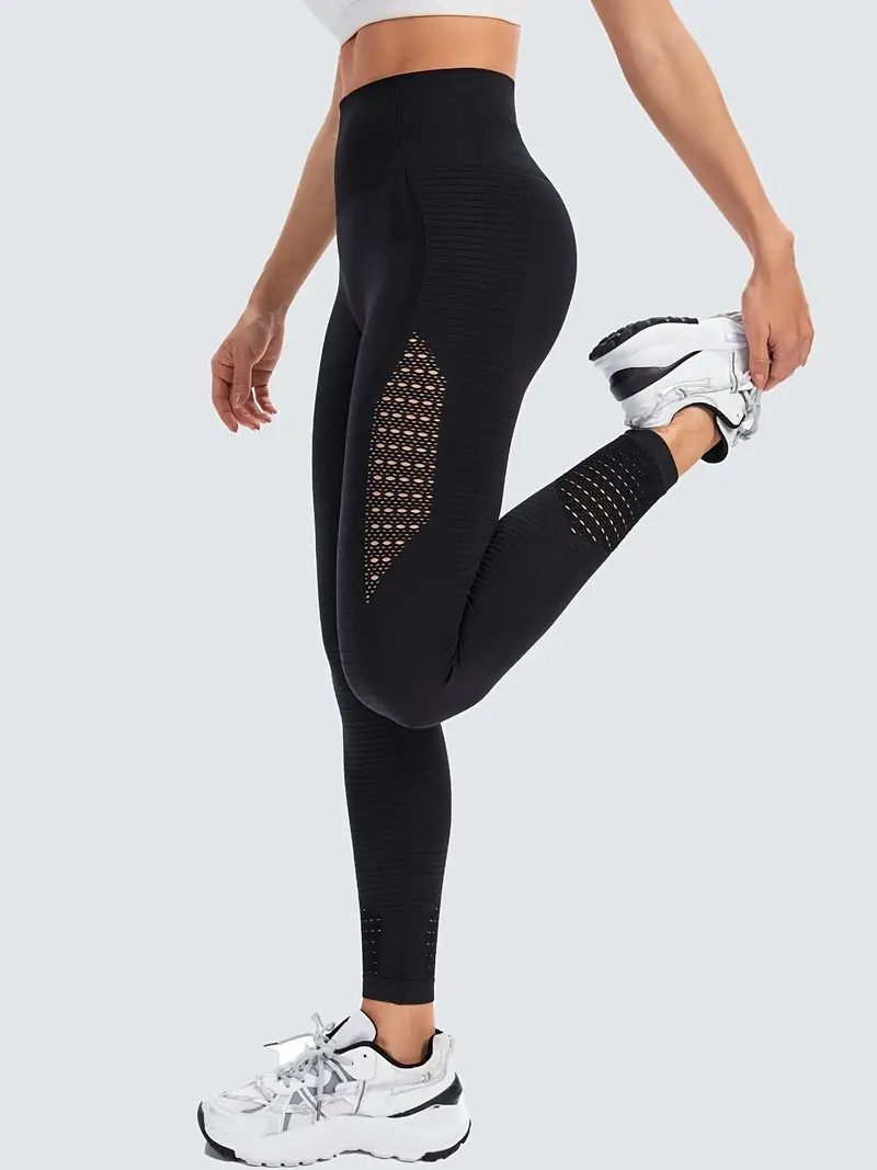 Women's High Waist Yoga Pants Mesh Tummy Control Workout Leggings Running 4  Way Stretch Sports Tights