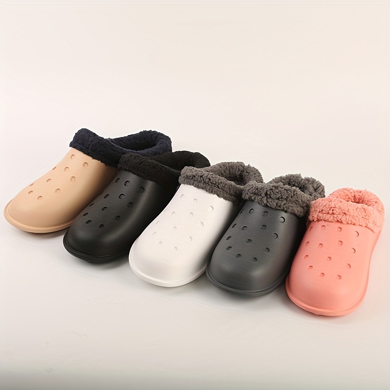 Women's Warm Plush Lined Clogs Casual Slip Flat Winter Shoes - Temu Germany