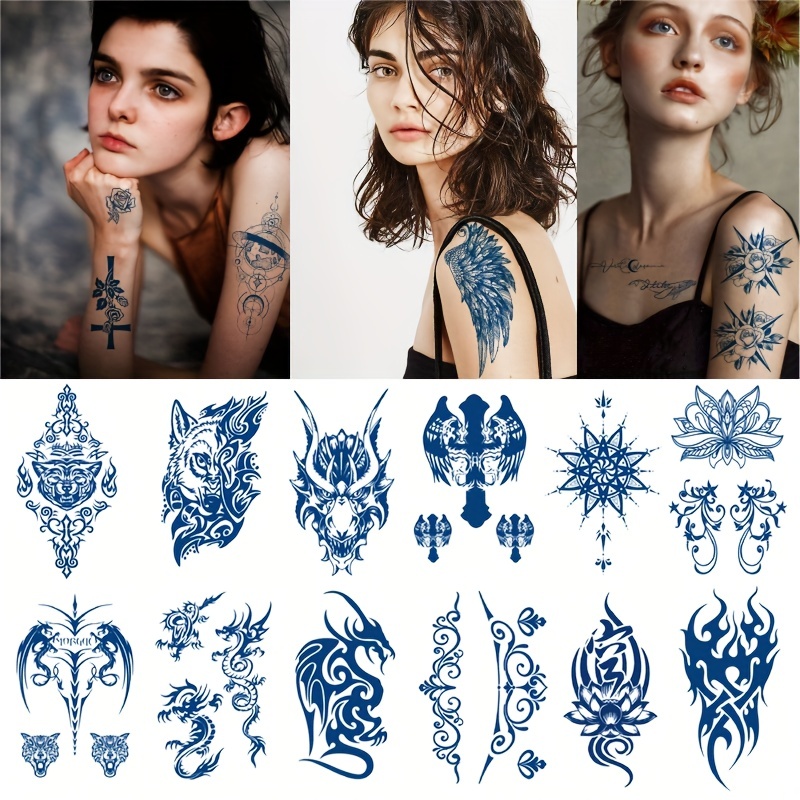 Tattoo Sticker,1 Sheet Chinese Dragon & Flower Print Temporary Tattoos For  Men,Tattoo Stickers Adults,Realistic Tattoo Flower,For Women and Girls