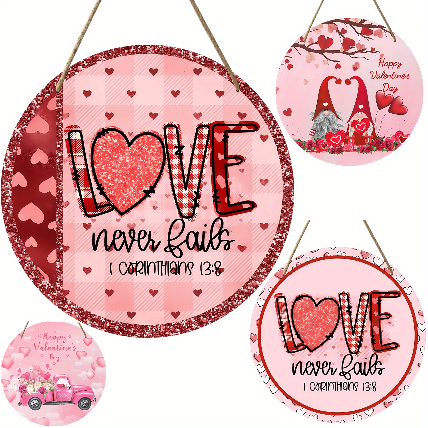 1pc Valentines Heart Wreaths For Front Door Decor Red Glitter