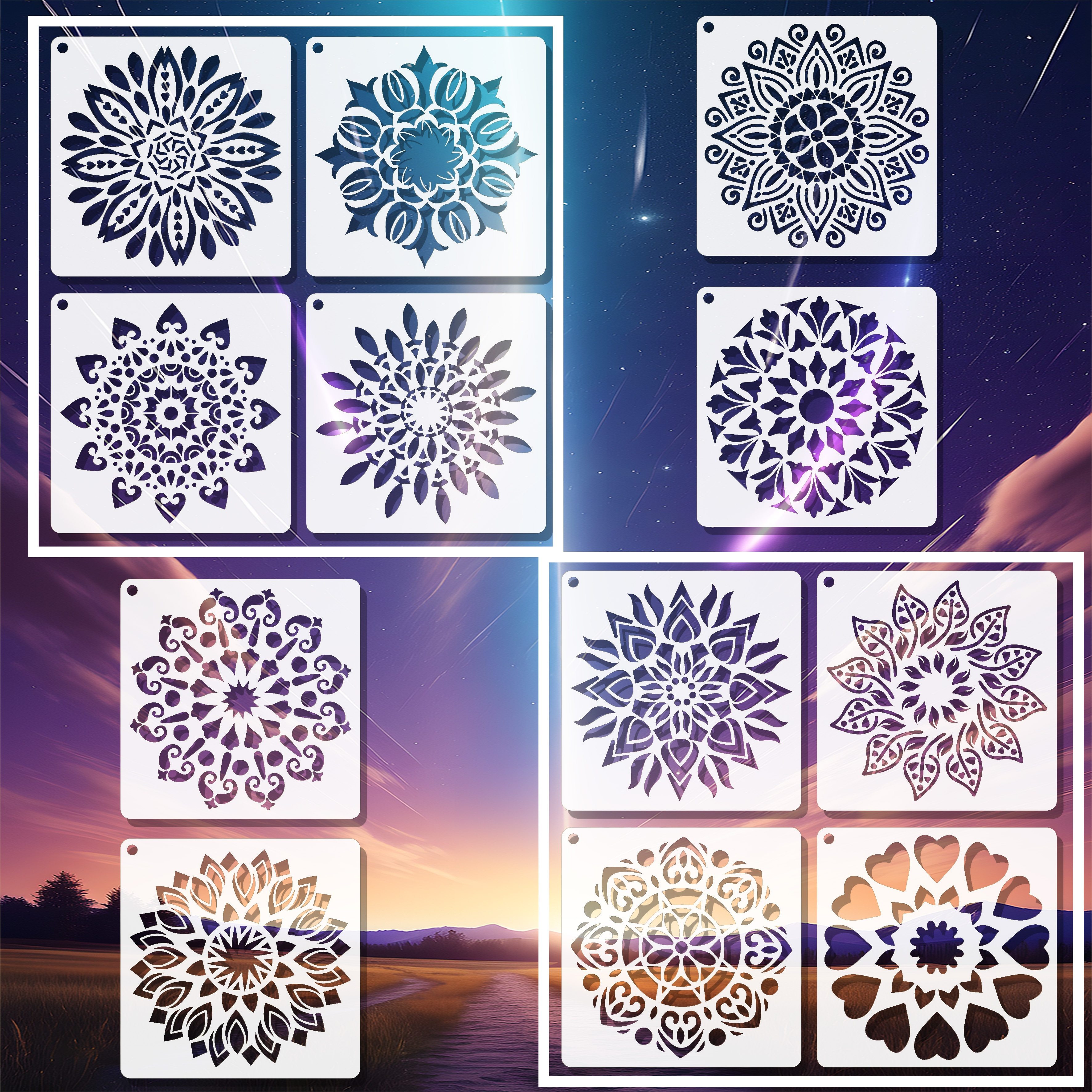 8PCS Drawing Stencils Stencils for Painting On Wood Hollow Mandala