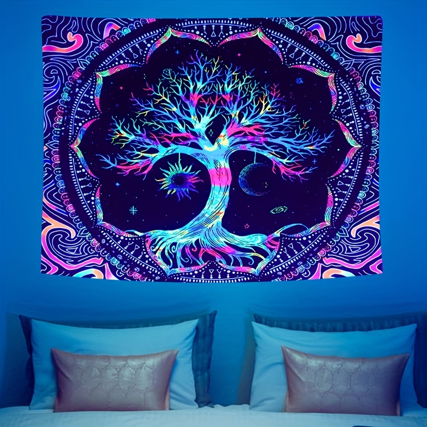 Psychedelic Tree Of Life Tapestry For Bedroom Wall Decor Beige_voghion.com
