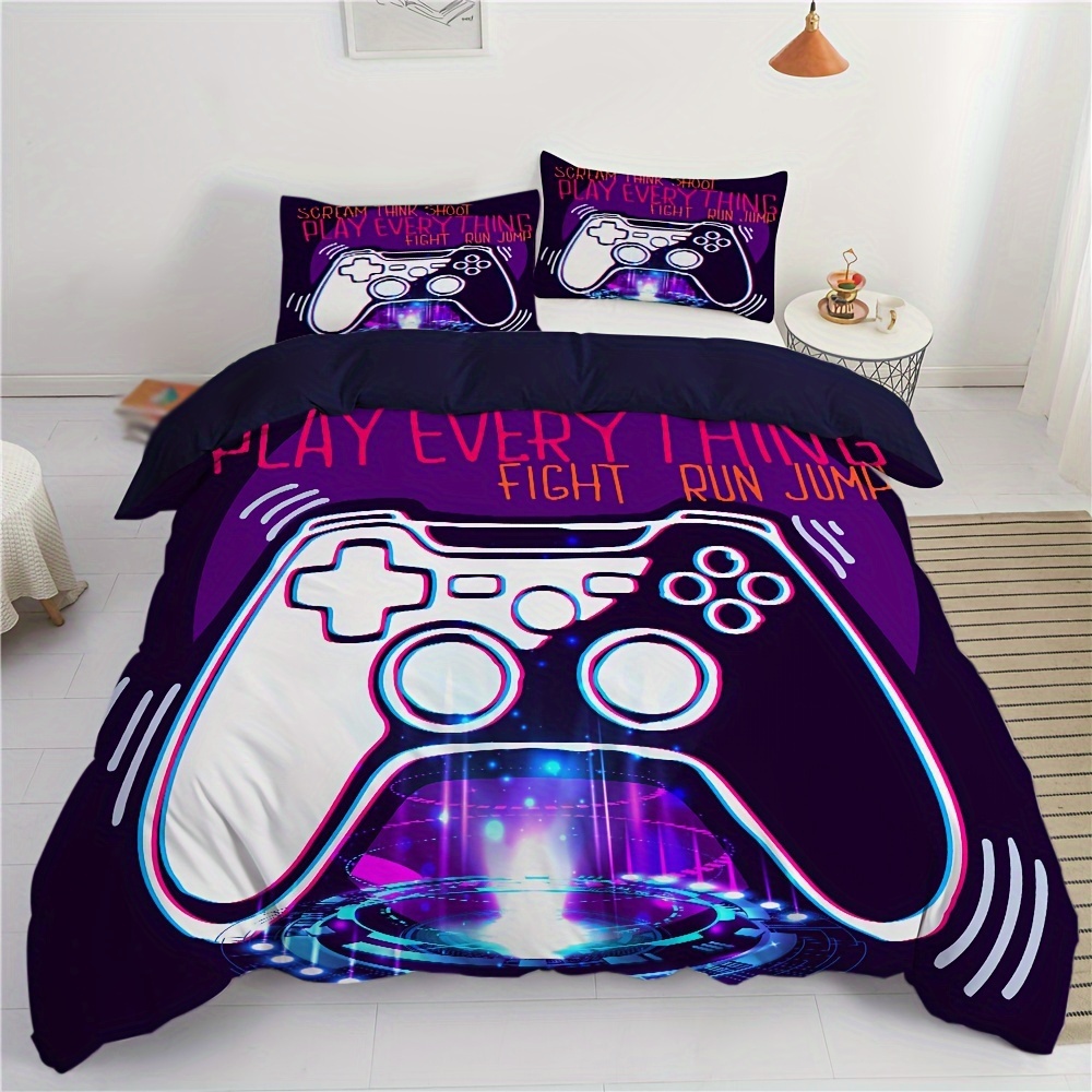 Comforter Set Queen Size, Gamer Cool Vintage Kids Soft Bedding Set for Kids  and Adults, Retro Game Gamepad Comforter Set with 2 Pillowcases for