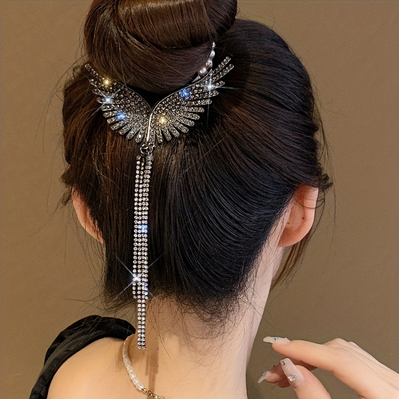 Elegant Angel Wings Tassel Hairpin Rhinestone Faux Pearls - Temu