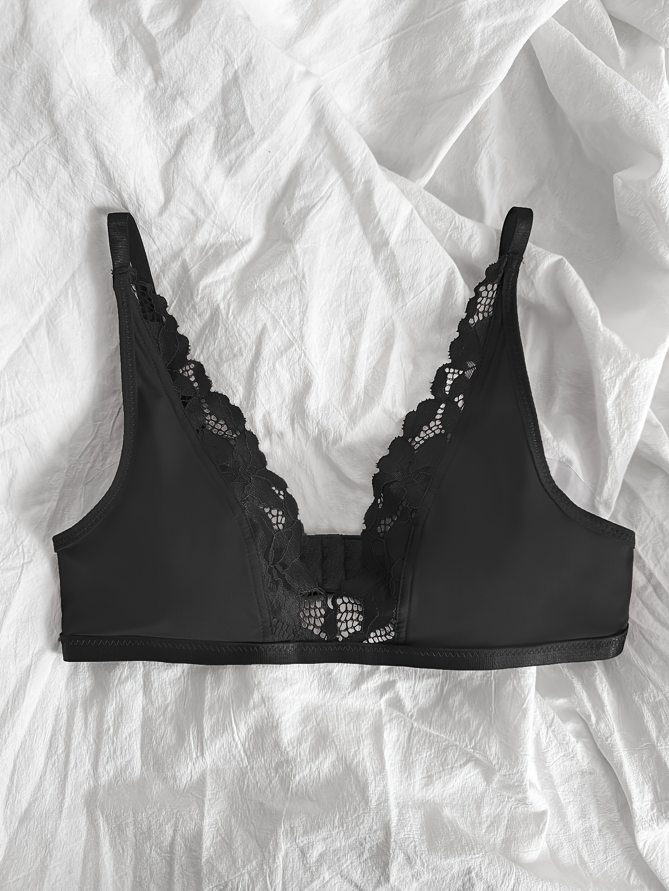 Contrast Lace Plunge Bra Comfy Breathable Push Bra Women's - Temu