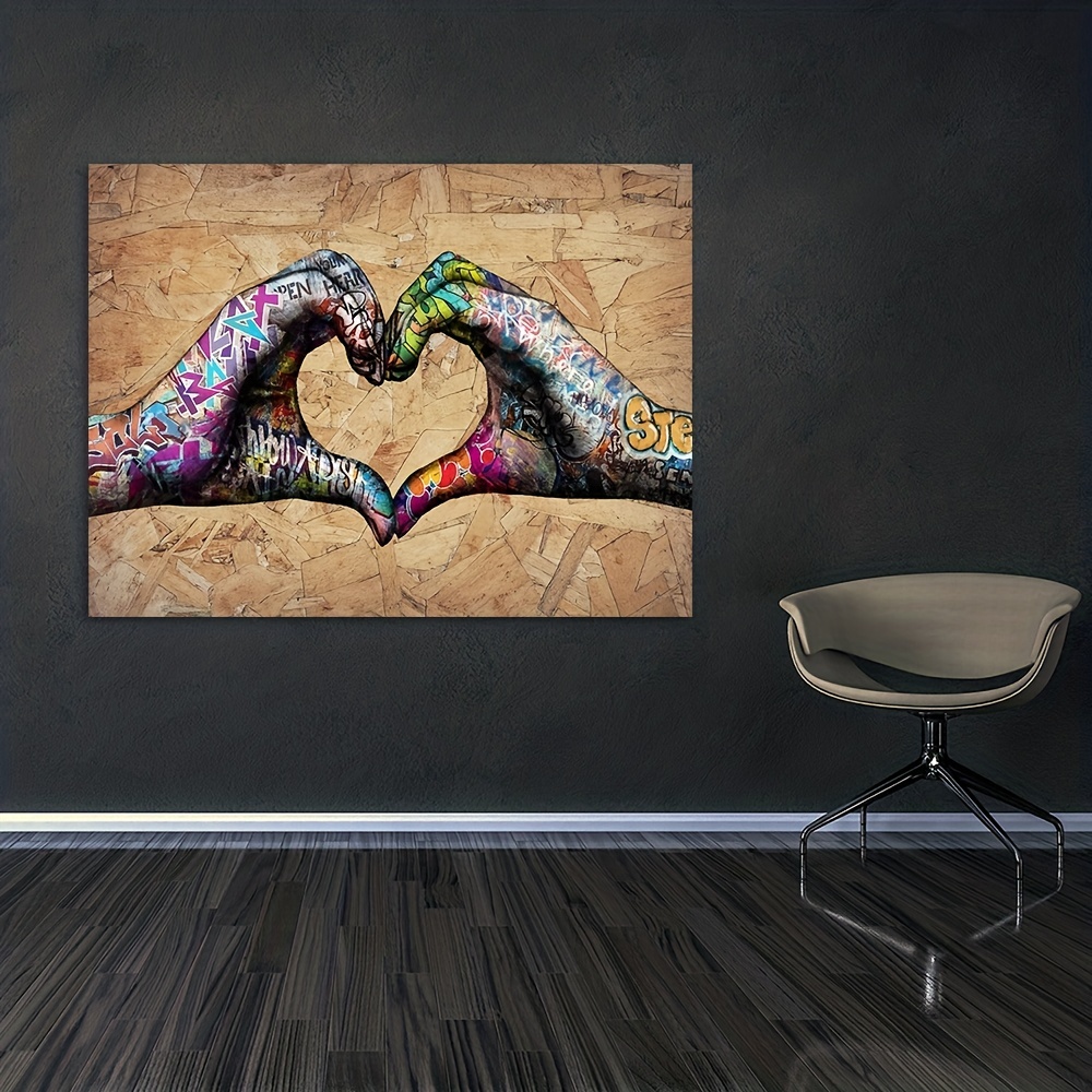 Graffiti Gesture Heart Canvas Painting Love Hands Poster Wall Art Picture  Decor