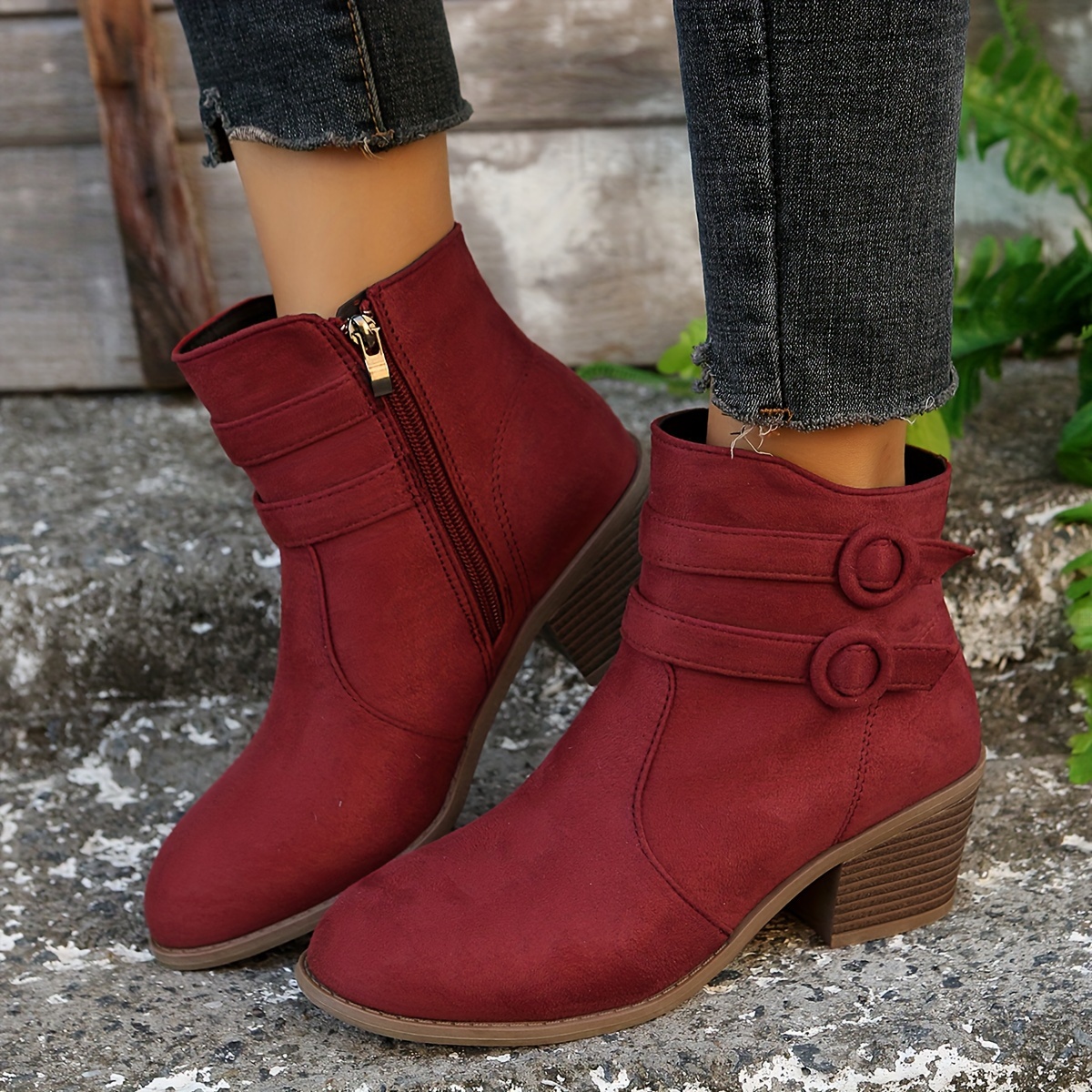 Double buckle side zipper wedge clearance boots