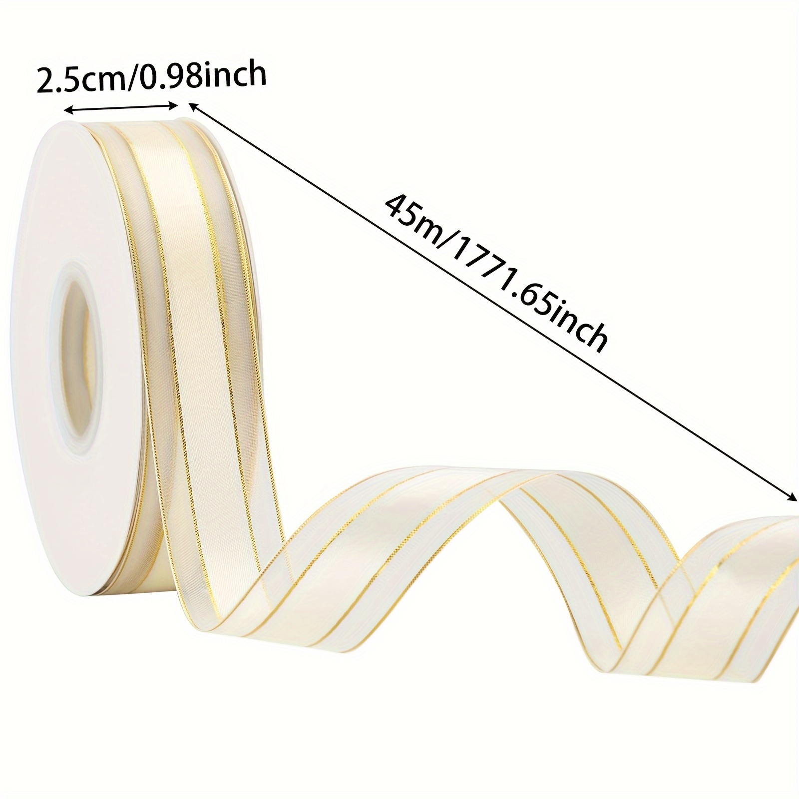 1 Roll Beige Satin Fabric Ribbon, 1 Inch Golden Edges Tulle Ribbon For  Crafts And Gift Packaging, Sheer Ribbon For Gift Wrapping Packaging,  Bouquet We