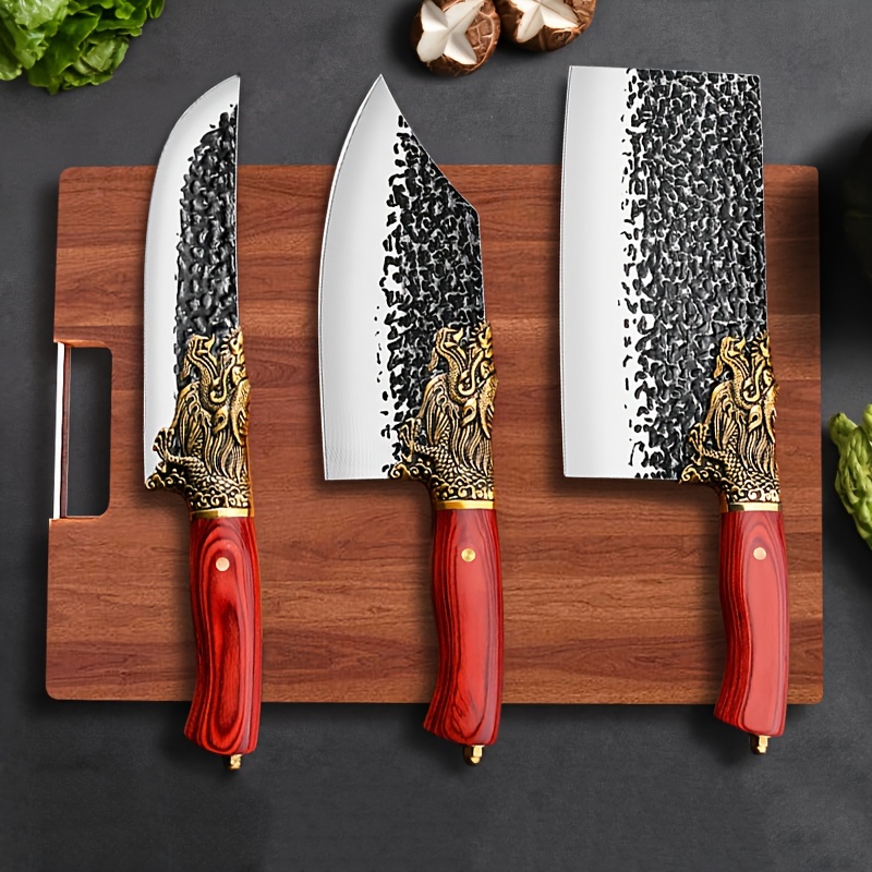 Huusk Juego de cuchillos de chef forjados a mano, cuchillo de cocina  japonés con funda para cocinar al aire libre : Hogar y Cocina 