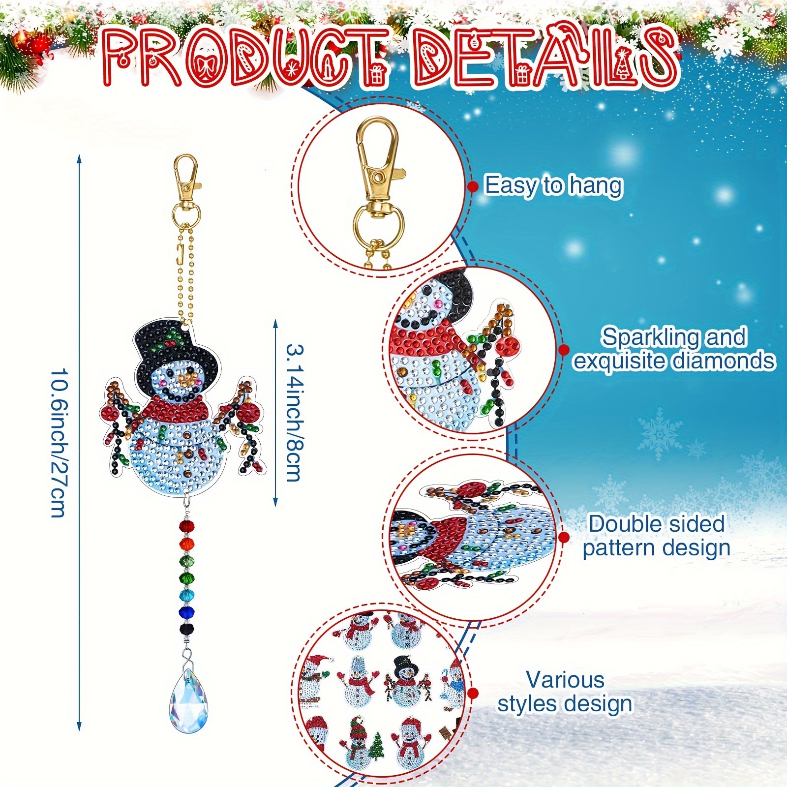 Diy Diamond Art Wind Chimes Christmas Snowman Pendant Size - Temu