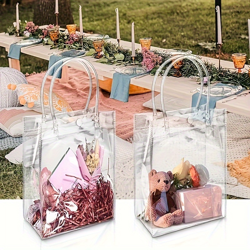 Clear Plastic Gift Bags with Handle Reusable Transparent PVC