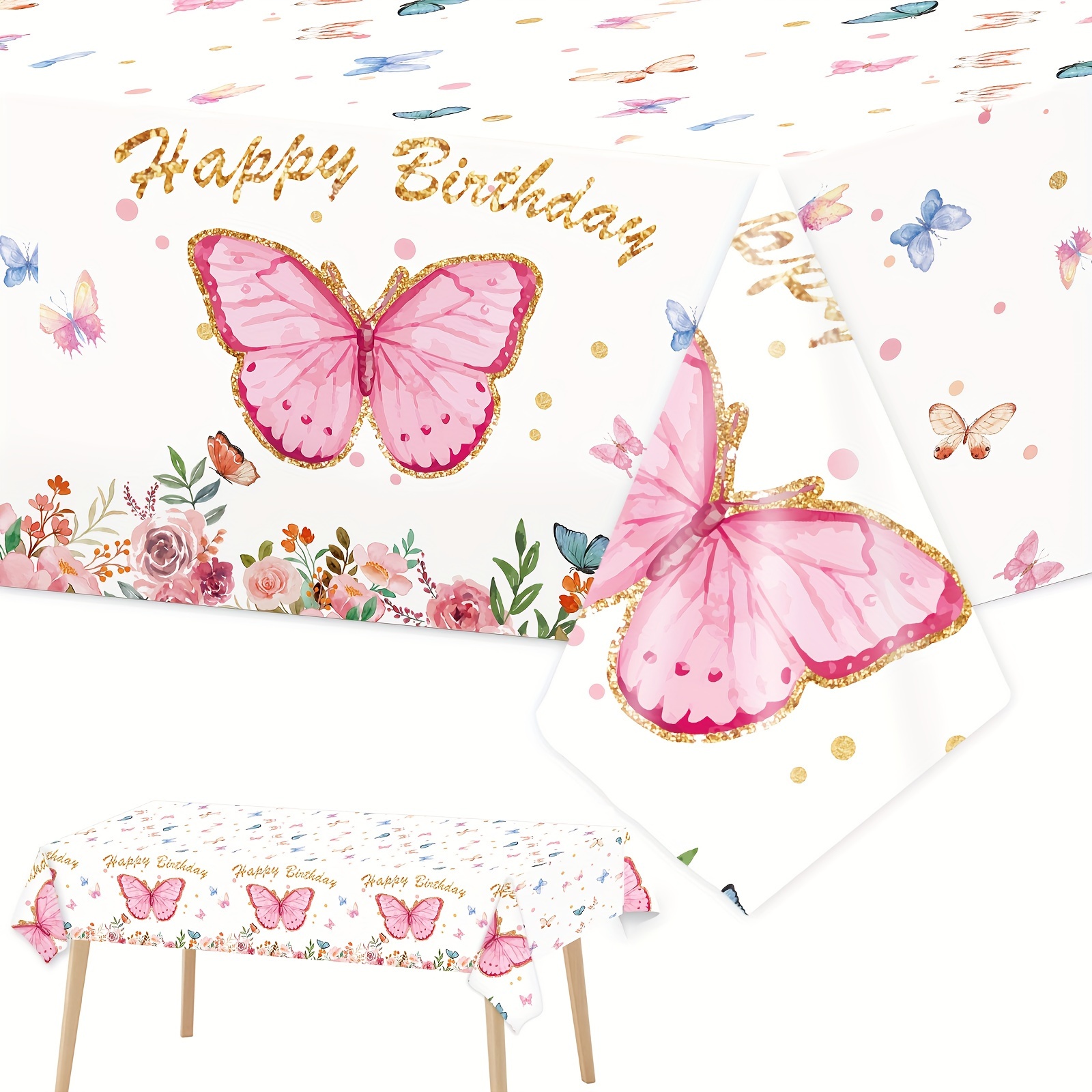 Rosa farfalla compleanno stoviglie felice 1 ° primo compleanno decorazioni  per feste bambini ragazza Baby Shower