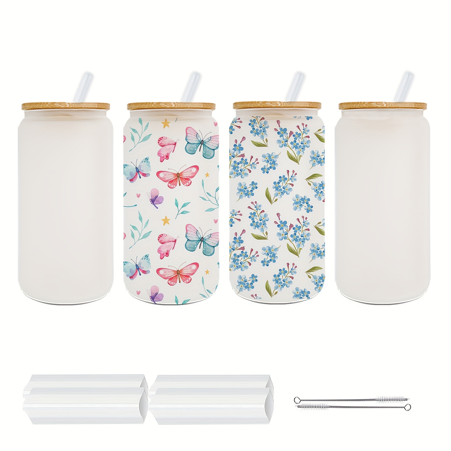 12oz Frosted Sublimation Glass Cups with Bamboo Lids and Straws, 4pcs Beer  Can Glass Straight Sublimation Glass Tumbler, BPA-Free Glass Coffee Cups,  Can Shaped Glass Cups - Gradient Color 