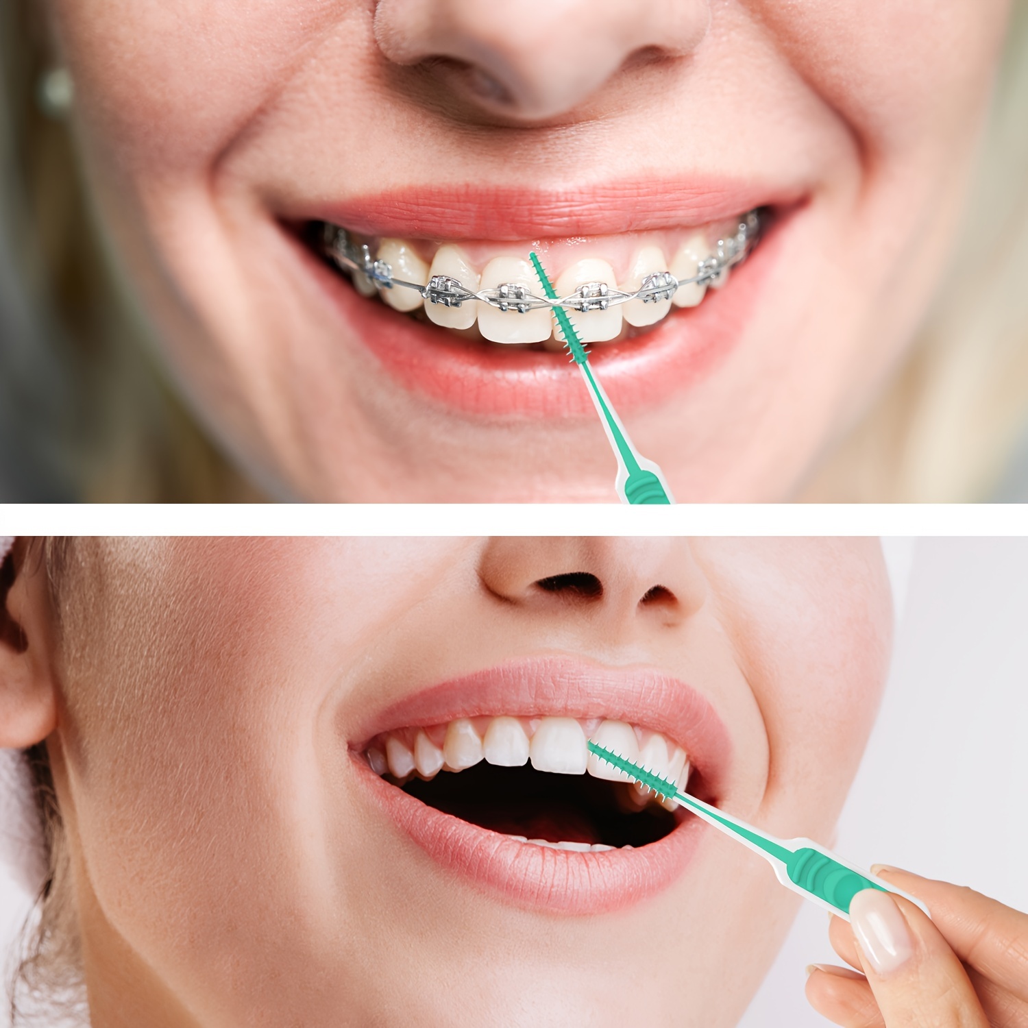 Gros Plan Un Homme Se Brosser Les Dents Cure-dent En Plastique Avec Du Fil  Dentaire