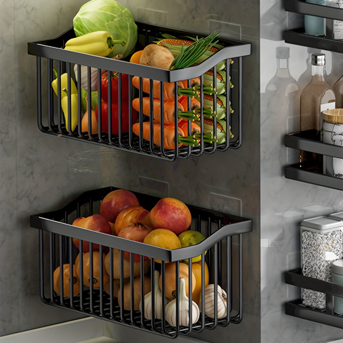Cesta de frutas de 4 niveles para cocina, carrito apilable de  almacenamiento de frutas y verduras con ruedas giratorias superiores de  madera