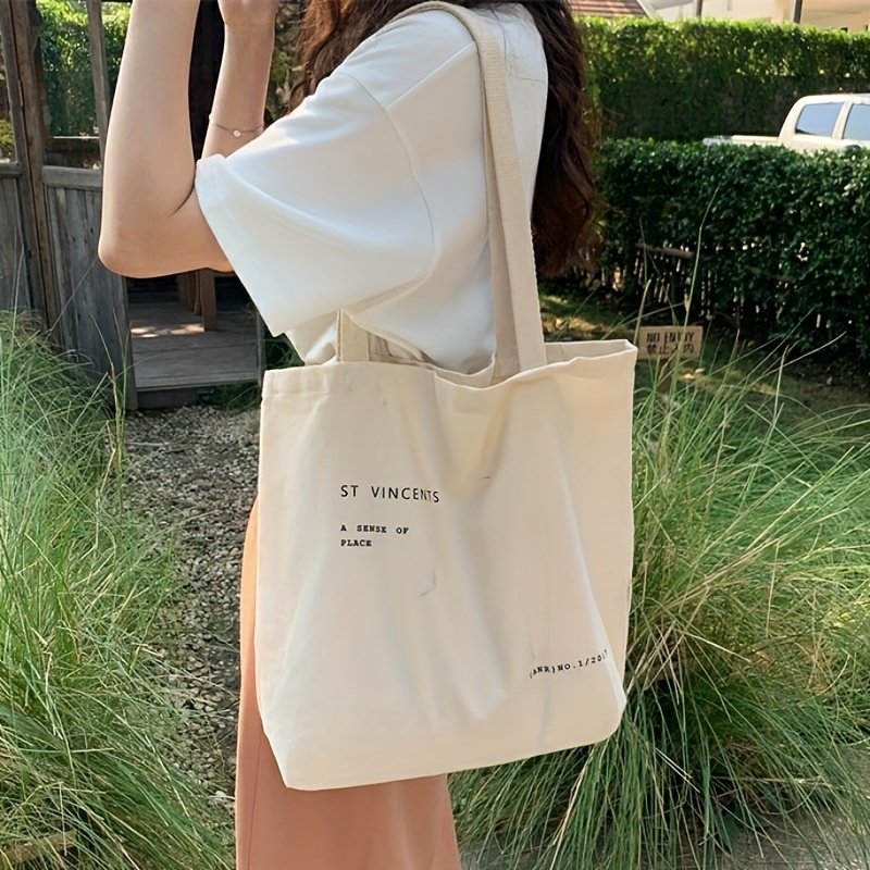 Trendy Lightweight Medium Cute Canvas Beige Women Aesthetic Tote Bag  Shoulderbag
