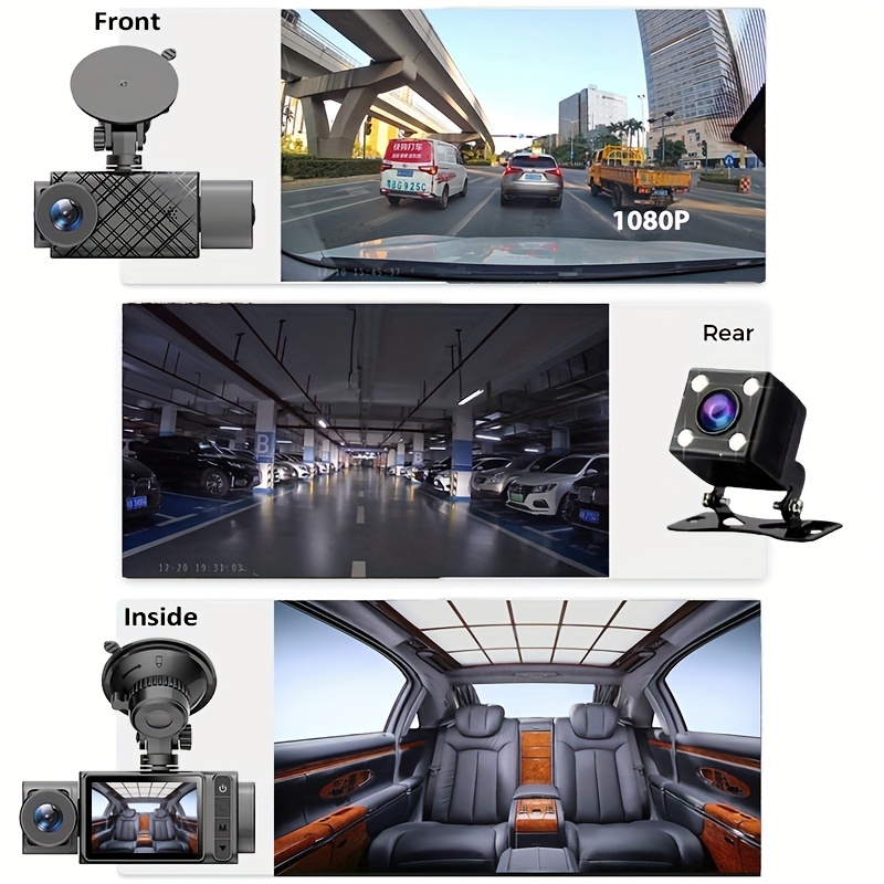 3 Channel Dash Cam For Car Camera Video Recorder Dashcam DVRs Black Box  Dual Lens DVR With Rear View Camera 24H Parking Monitor With 32G TF Card