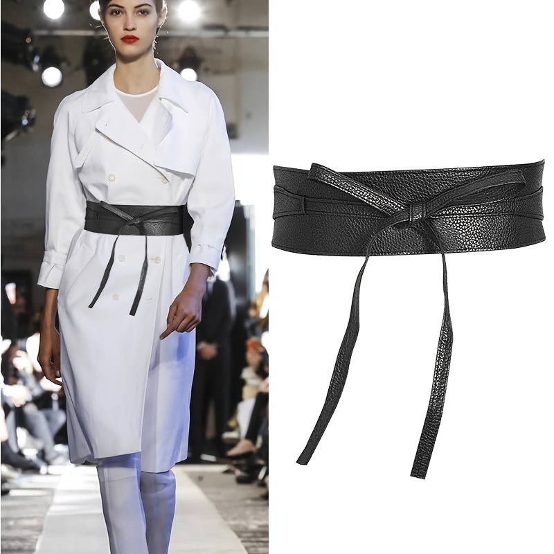 Women Ladies Adjustable PU Leather Wrap Around Tie Corset Cinch Wide Waist  Dress Belt 