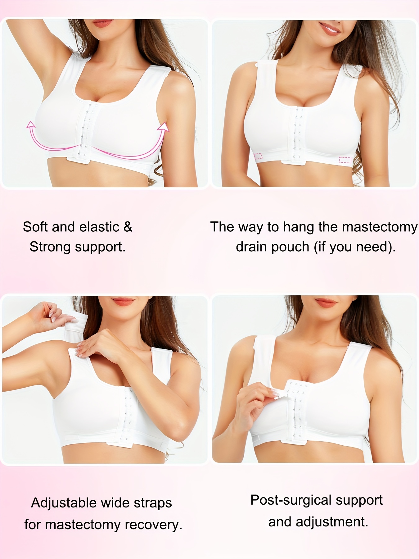DotVol Women's Wireless Post-Surgery Front Closure Brassiere Adjustable  Wide Strap Bra
