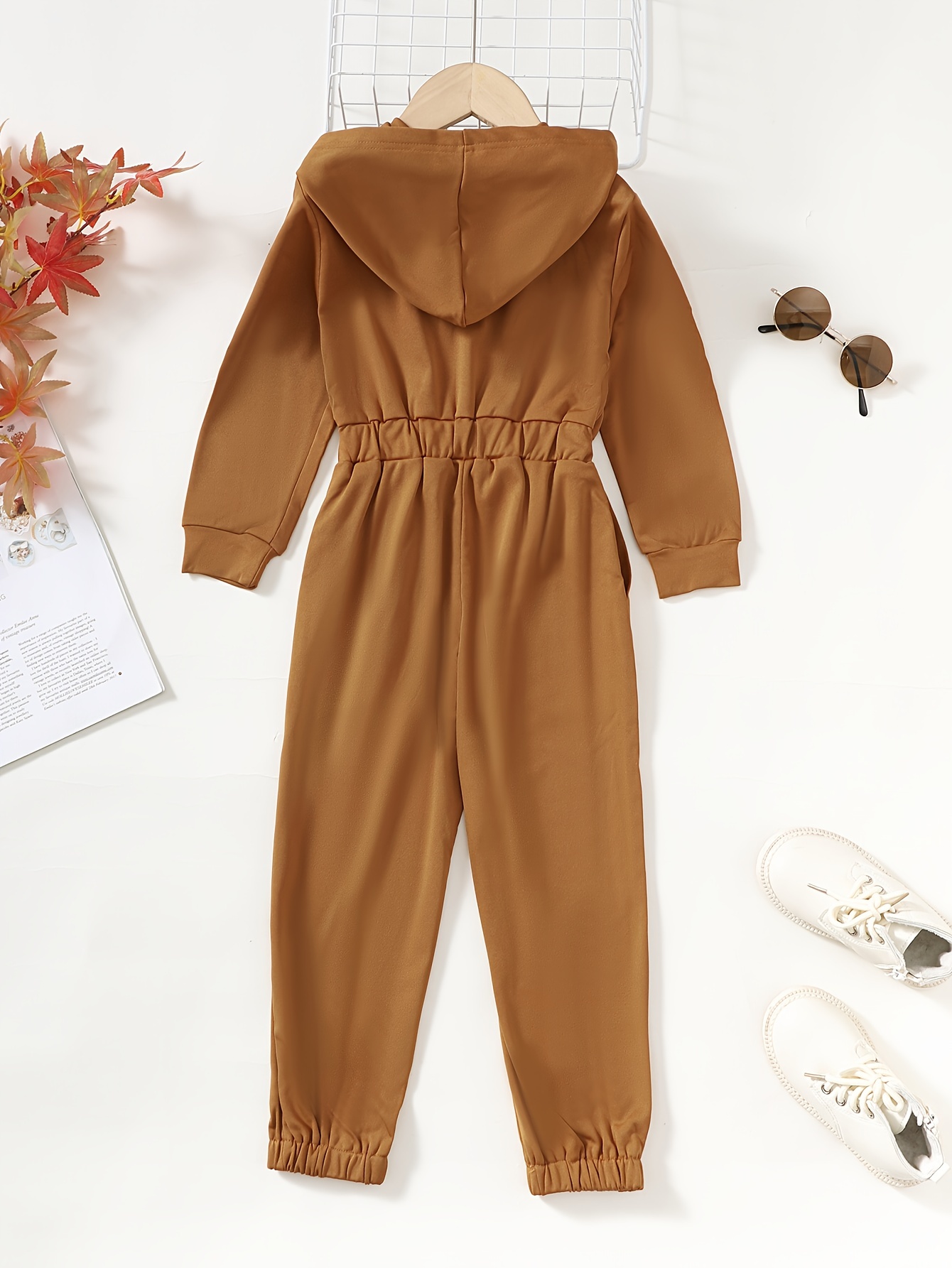 girls' casual solid color jumpsuit long sleeve stretch Temu