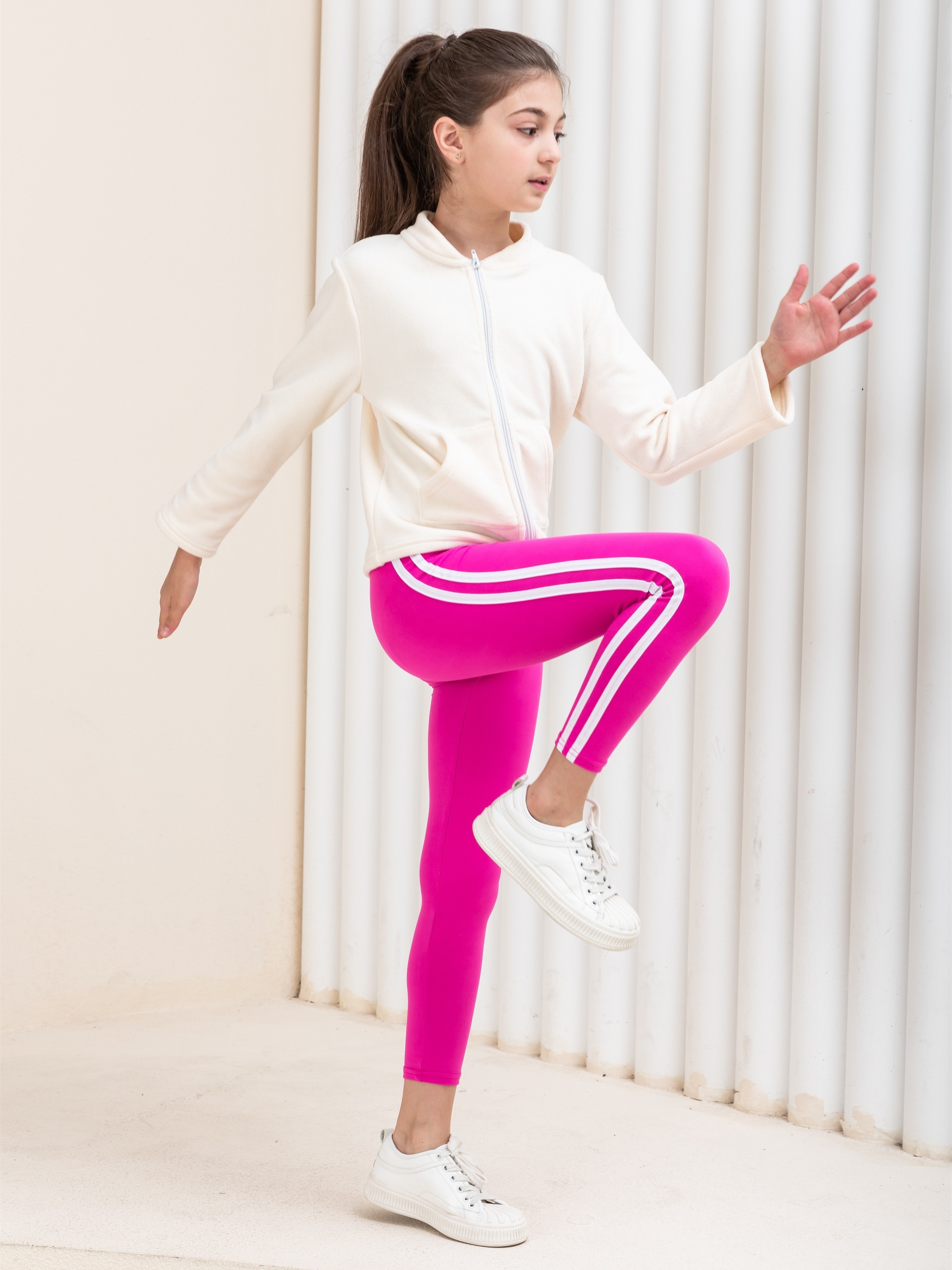 Comfy Stretchy Stripped Side Leggings Casual Pants Girls - Temu