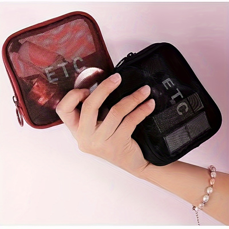 Simple Black Mesh Cosmetic Bag, Lightweight Zipper Makeup Bag, Versatile  Storage Bag
