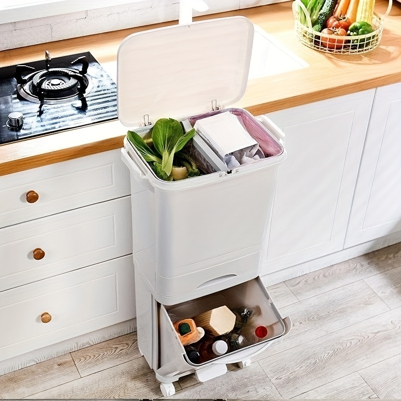 Household Trash Can Stackable Sorting Garbage Bin Recycling Bin Kitchen Dry  and Wet Separation Waste Bin Home Rubbish Storage Bin