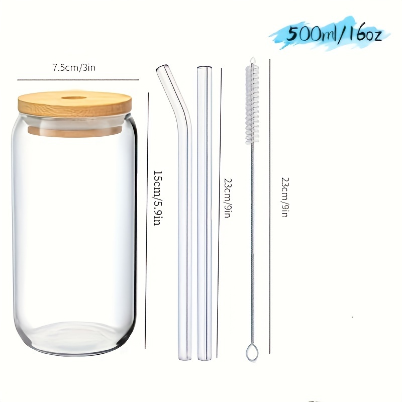 4pcs Set Drinking Glasses With Bamboo Lid And Glass Straw - 16oz