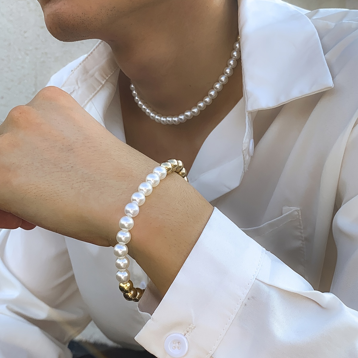 Men's Pearls Beaded Cross Bracelet