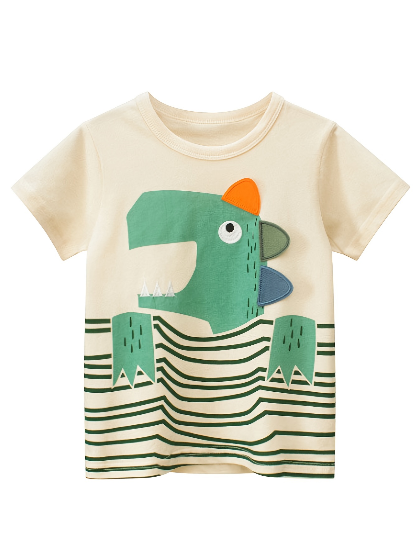 Boys' Round Neck T-Shirt with Dinosaur Graphic Print