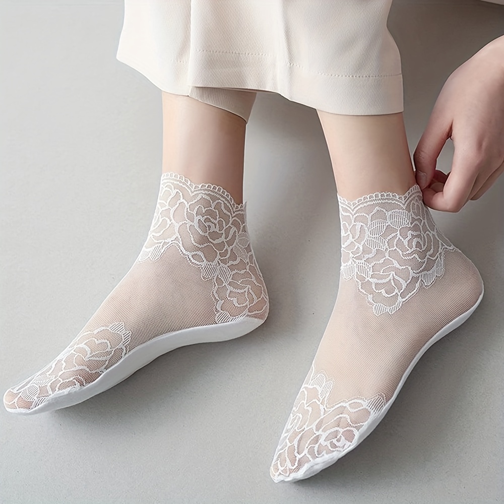 Women's Sock Lace Floral Trim Boat Socks Hidden Socks - Temu Germany