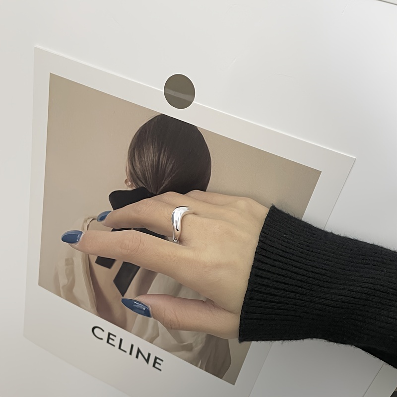 Minimalist Japanese Wave Open Ring S925 Sterling Silver 3D Design