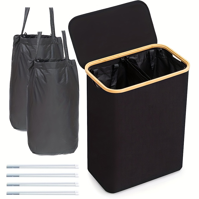 HENNEZ - Cesta de lavandería sucia de 140 L para la familia - Cesta de ropa  sucia con 2 compartimentos/bolsa - Cesta de lavandería plegable, tapa, asas  de bambú : : Hogar y cocina