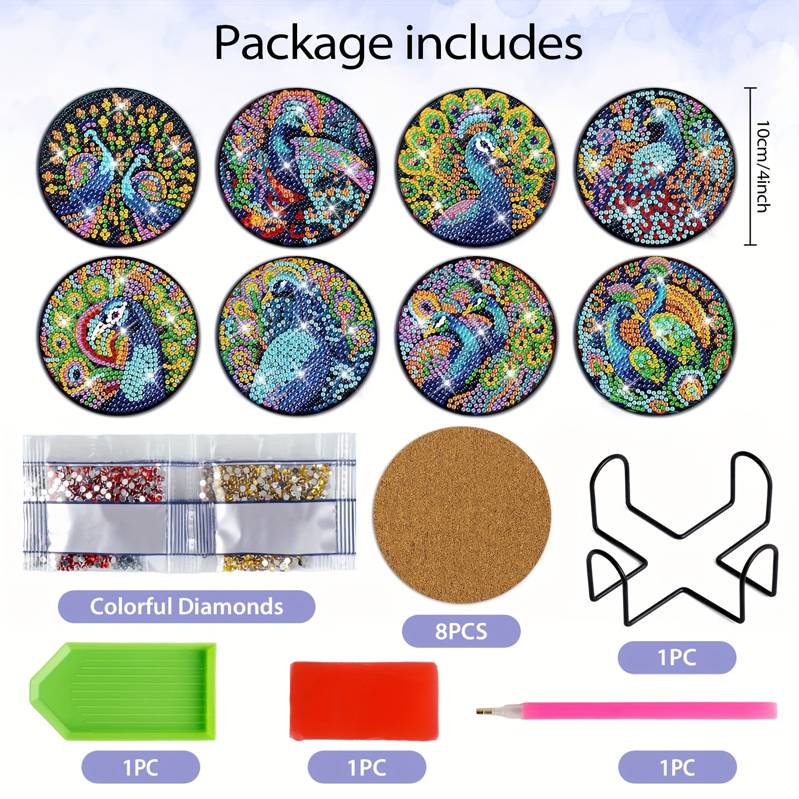 8Pcs Diamond Art Painting Coasters Kits DIY Diamond Coasters with Holder  Diamond Painting Kits for Adults and Kids Diamond Painting Kits Supplies